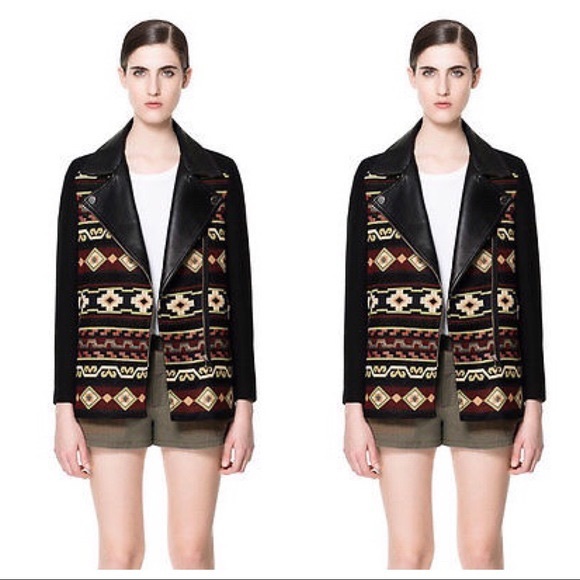 Zara Aztec Print Tribal Moto Jacket NWT - Picture 3 of 8
